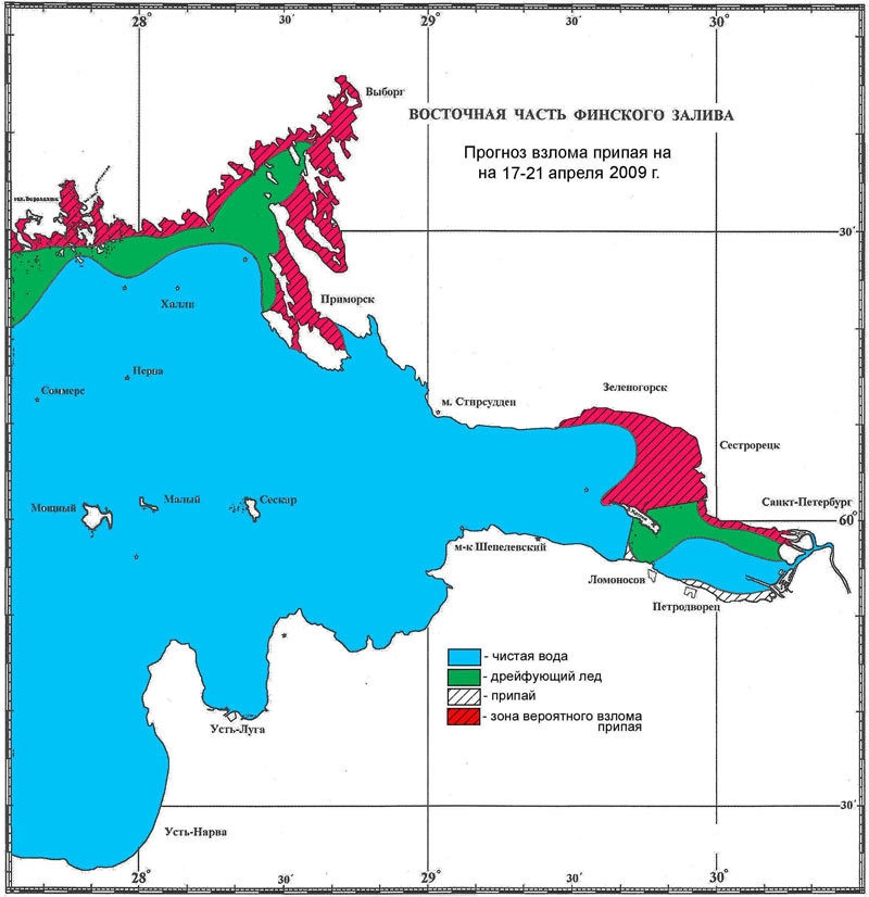 Карта ледовой обстановки финского залива на сегодня