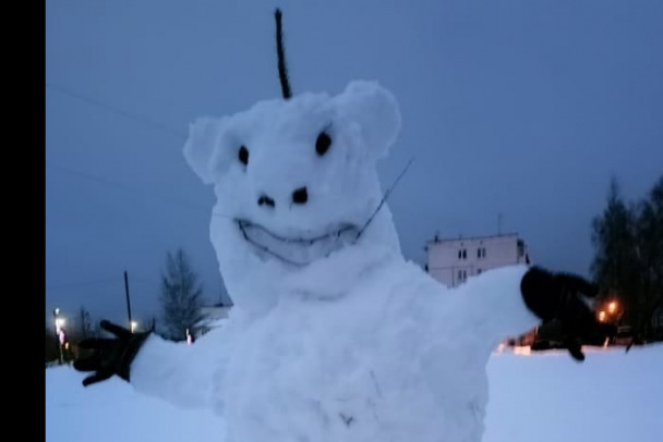 Под Кировском заметили странно улыбающегося снеговика - фото