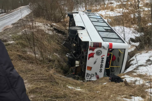 Автобус рухнул в кювете под Кингисеппом, среди пострадавших дети - видео, фото