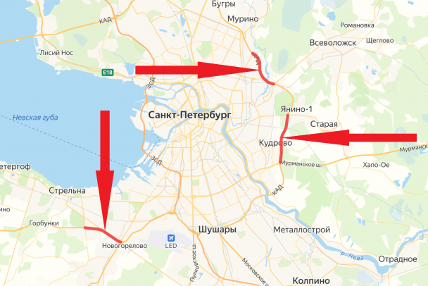 Одновременно на трёх участках КАД дорожники на пять дней перекроют полосу