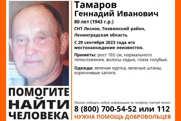 80-летнего хромого пенсионера третьи сутки ищут в лесу под Тихвином