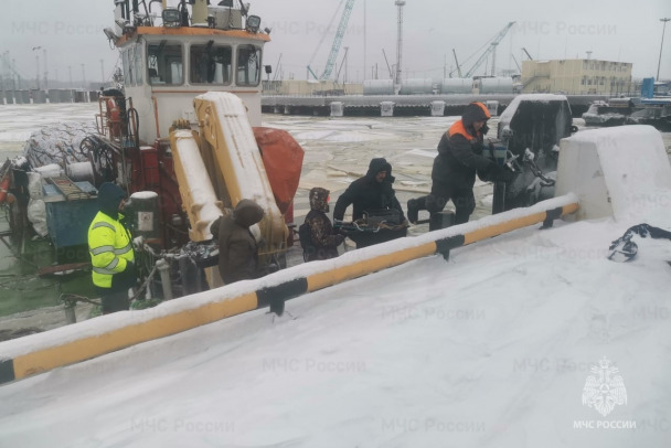 Четверо взрослых с ребенком дрейфовали на льдине в Финском заливе. Их спас буксир из порта Усть-Луга