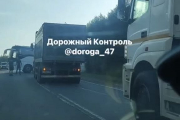 Видео: Автобус развернуло поперек дороги после ДТП под Усть-Лугой