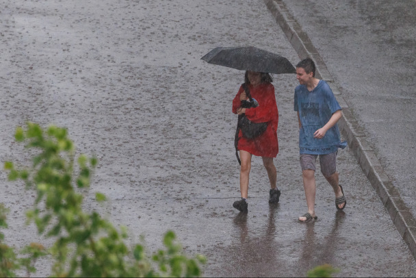 «Очень много заявок, весь город течет».  Дождь подтопил подъезд в Новой Ладоге – видео