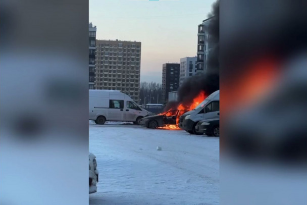 В Янино на глазах у прохожих загорелась BMW