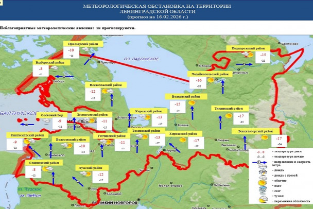 На восток Ленобласти идет морозная ночь. Зато ни облачка