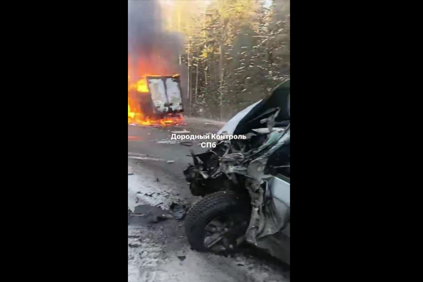 После лобового с Тойотой очевидцы вытаскивали водителя из полыхавшей Газели - видео