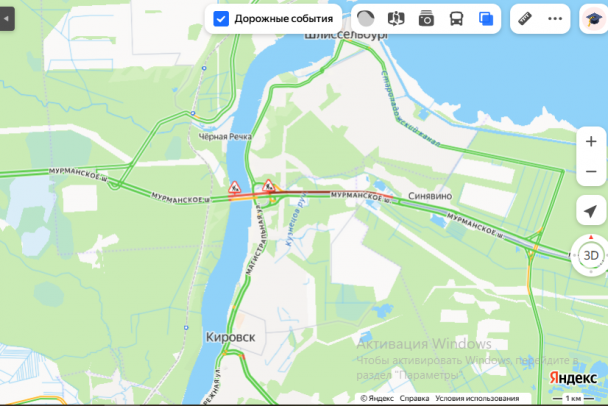 К 22:30 у Ладожского моста стоит пробка в 3 км в сторону Петербурга