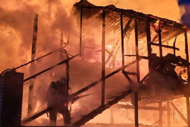 Как горел дом в Янино. От большого огня спасали собак - видео